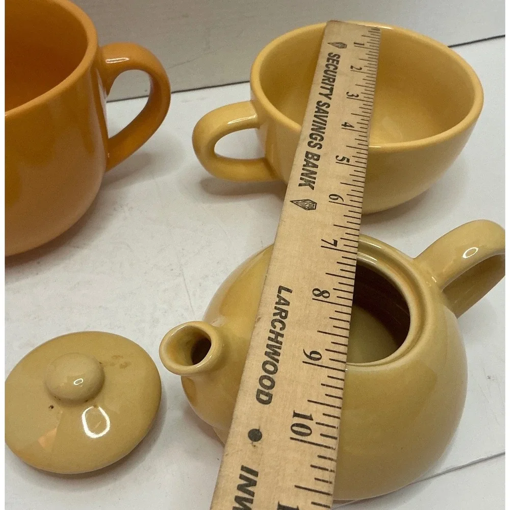 Pier 1 Vintage Tea For One Stacking Teapot and Cafe Au Lait Mug Set Yellow Organ